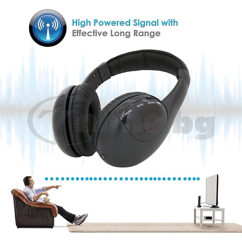 Черни безжични Hi-Fi слушалки MH2001 5 в 1 с база за телевизор и компютър