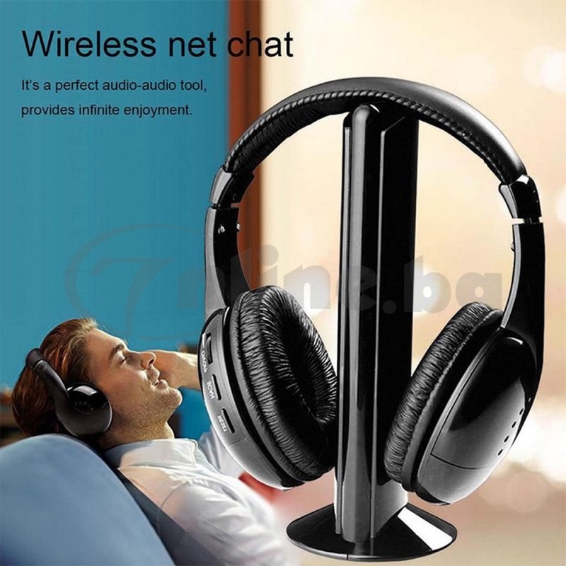 Черни безжични Hi-Fi слушалки MH2001 5 в 1 с база за телевизор и компютър