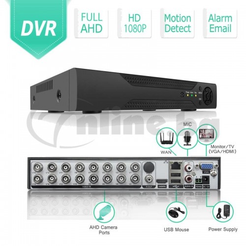 DVR видеорекордер 16 канала за видеонаблюдение, H.264, меню на български и отдалечен достъп от телефон