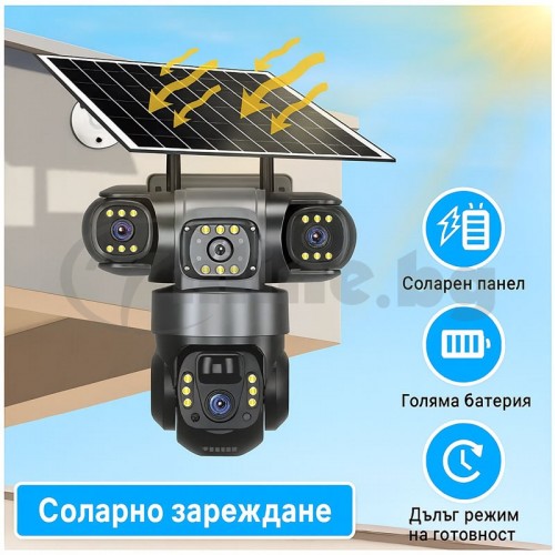Соларна камера – 12MP Full HD, троен обектив, движение, нощно виждане, двупосочна комуникация, IP66