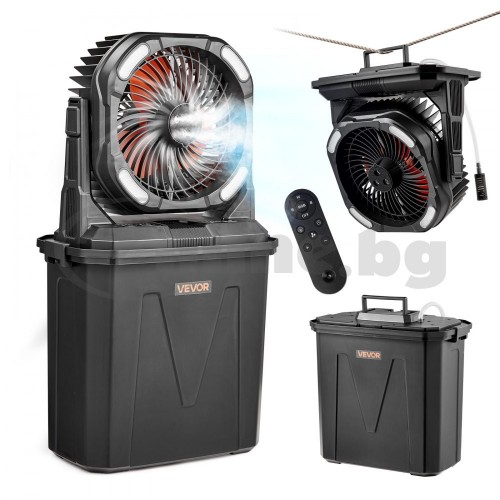 VEVOR Вентилатор с водна мъгла 9L – акумулаторен 10000mAh, с LED светлина, 4 скорости, охлаждащ вентилатор за вън и вътре