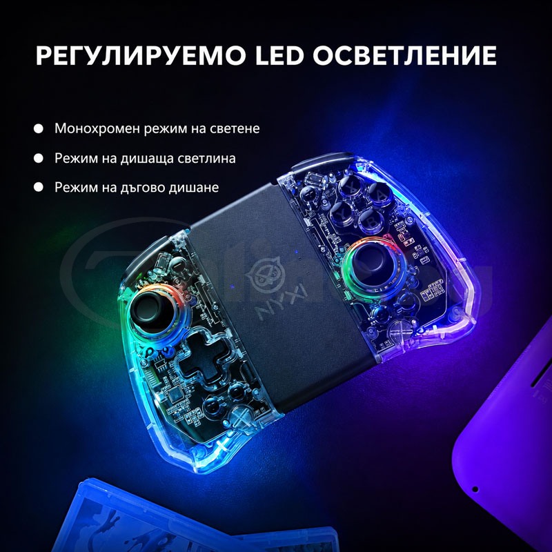 Прозрачен безжичен контролер NYXI Hyperion с RGB осветление за Nintendo Switch OLED
