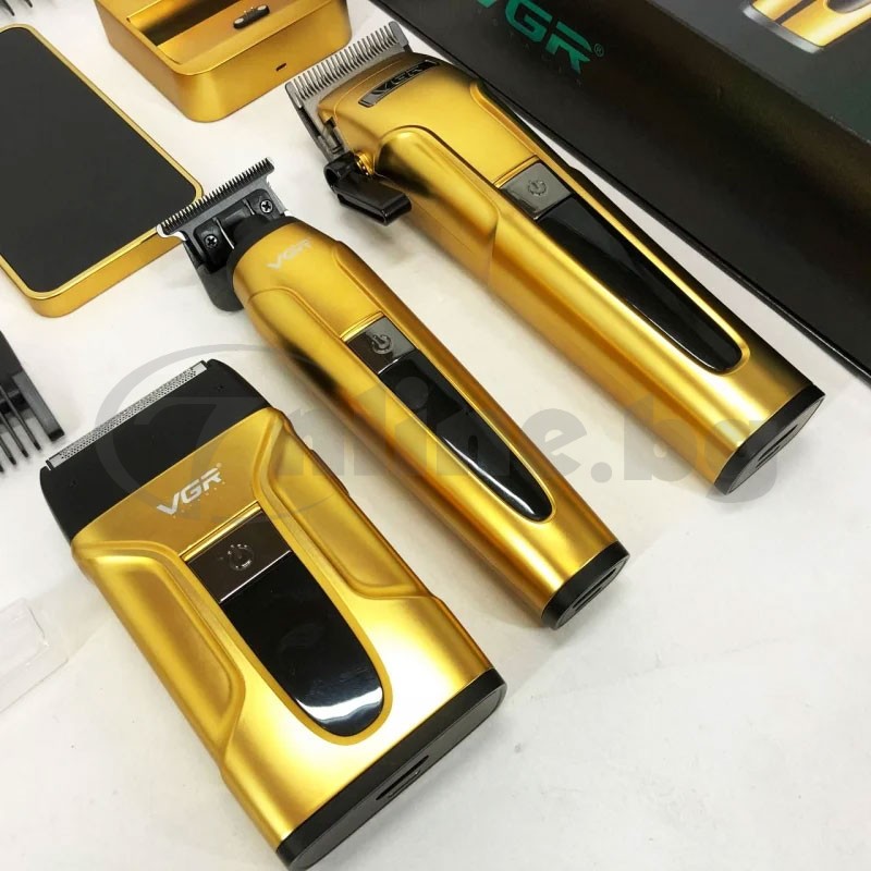 Златен професионален комплект 3-в-1 VGR V-694 Gold машинка тример и самобръсначка