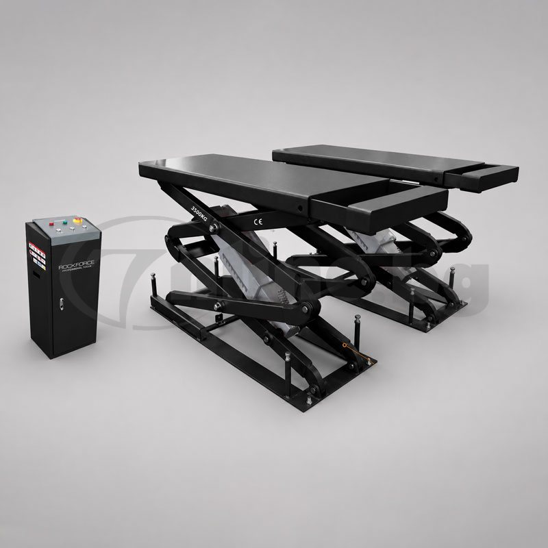Високоповдигащ ножичен подемник 3.5 тона RockForce RF-E35 за вкопаване (с подарък количка с инструменти 172 части)