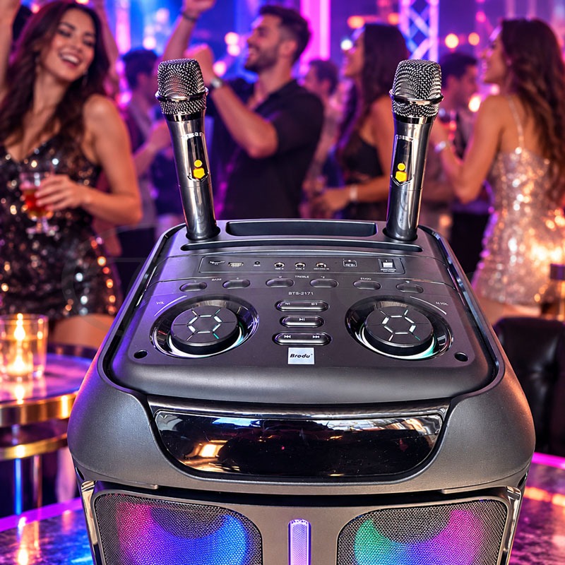 Мощна караоке тонколона Brodu iKaraoke BTS-2171 (Dual 12", 200W RMS) с 2 микрофона и Bluetooth - цена: 209.99 €