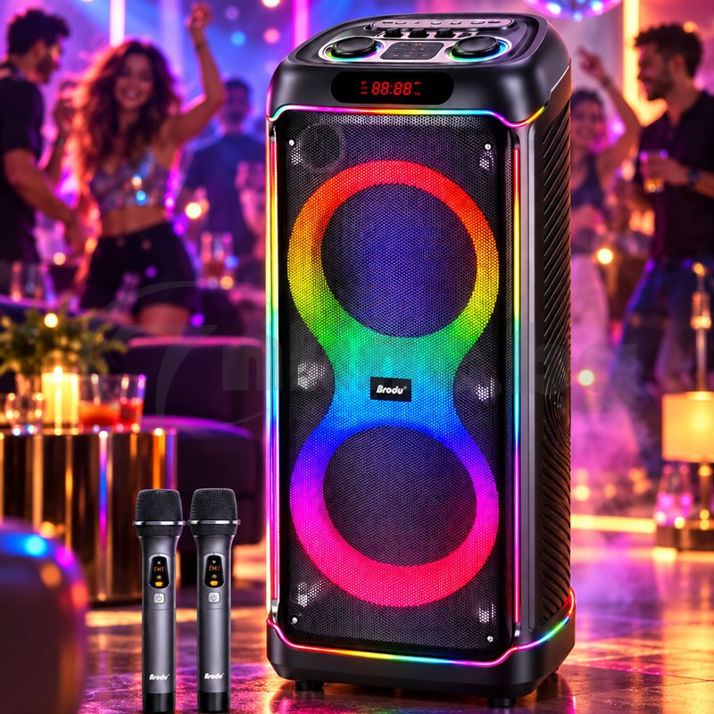 Професионална парти караоке тонколона BTS-2496 (Dual 10", 220W, BT 5.3) с безжичен микрофон - цена: 199.99 €