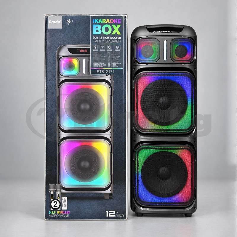 Мощна караоке тонколона Brodu iKaraoke BTS-2171 (Dual 12", 200W RMS) с 2 микрофона и Bluetooth - цена: 209.99 €