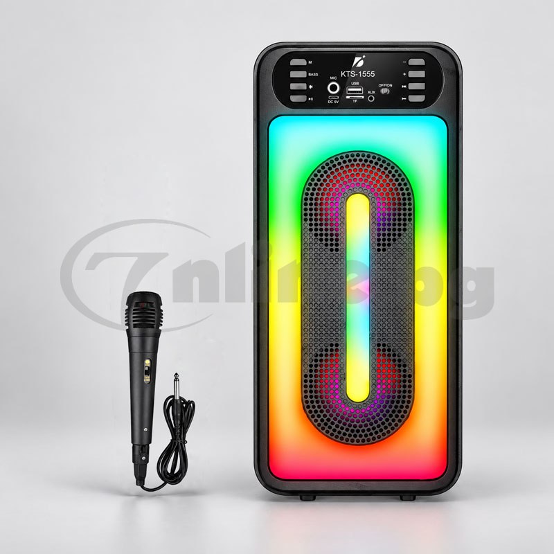 KTS-1555 Караоке тонколона – 2×4” говорителя + микрофон, LED, FM, Bluetooth