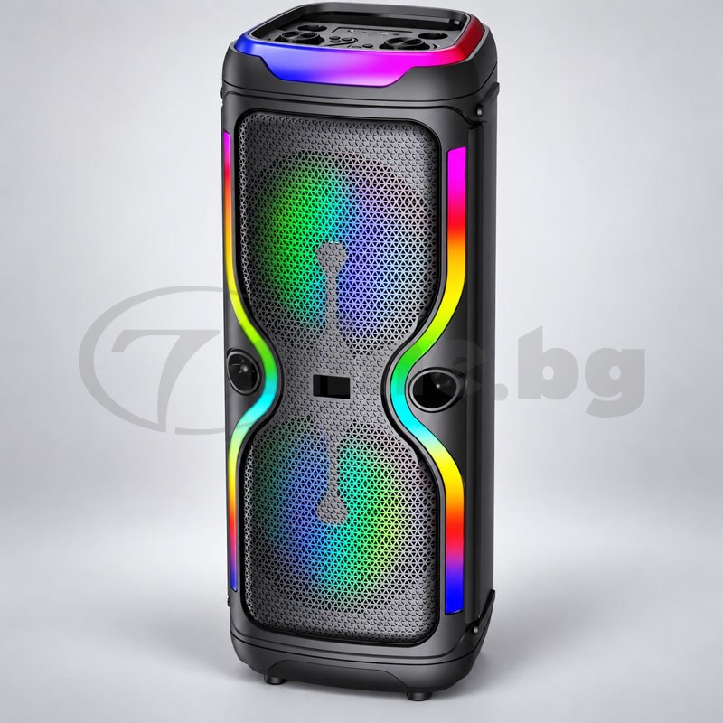 Караоке тонколона Brodu BTS-2147 с 2 говорителя по 12 инча и RGB светлини
