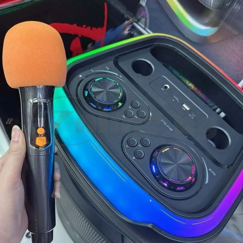 Караоке тонколона Brodu BTS-2147 с 2 говорителя по 12 инча и RGB светлини